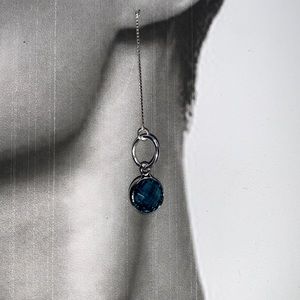 925 Sterling Silver Ear Threads Long Chain Dangle with December Crystal Glass